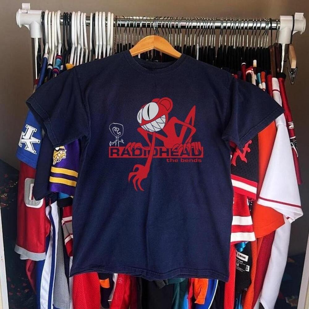 Radiohead The Bends Tour Gildan Tee - Navy And Red Cotton Streetwear Tee